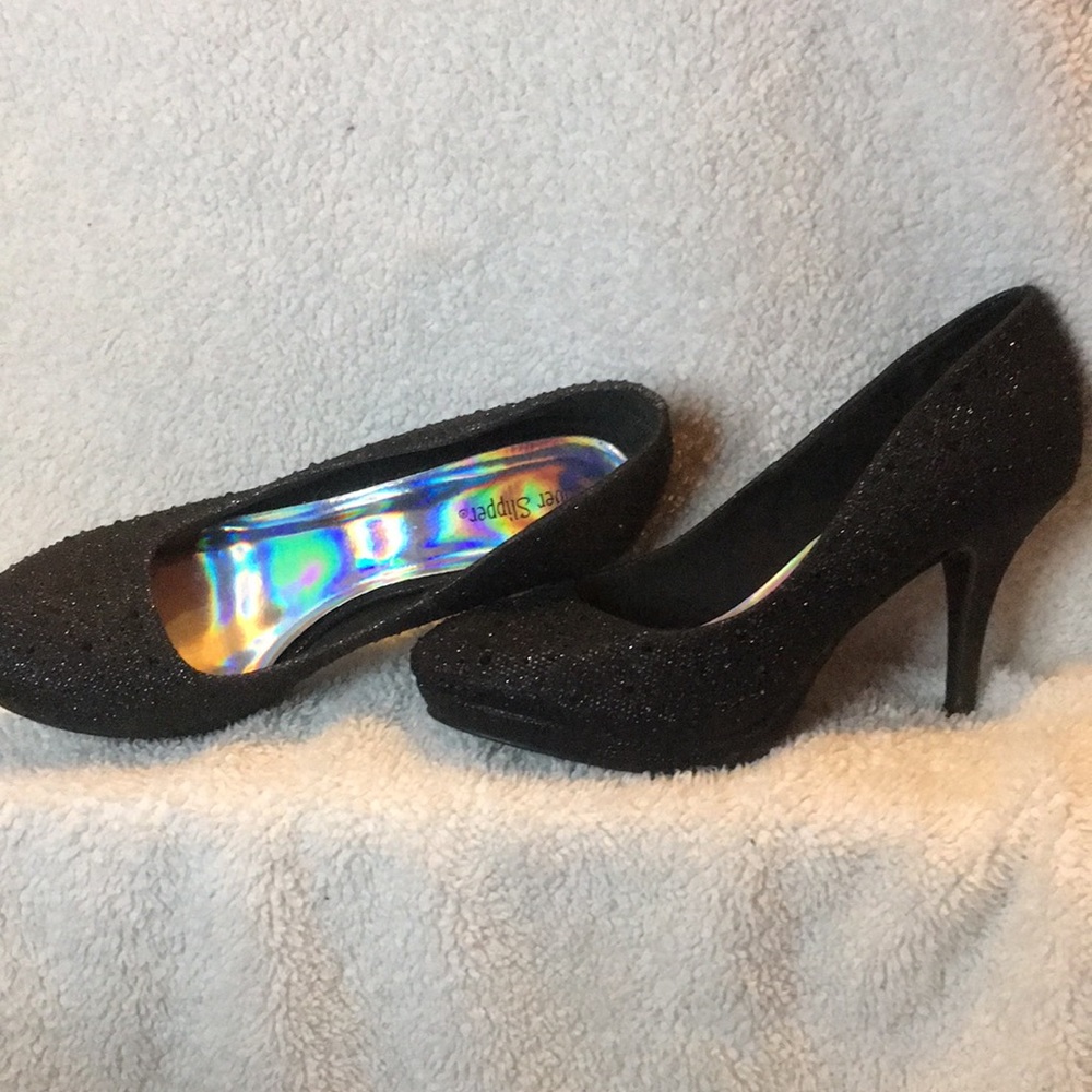 Silver slipper black heels